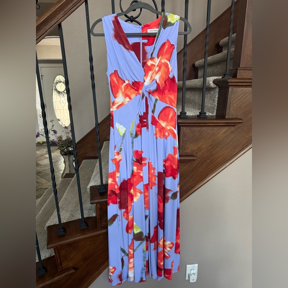 Calvin Klein Lavender Maxi Dress with Red Floral Print